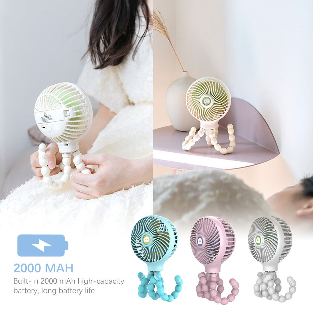 Mini Ventilateur Pliable Octopus – Ventilateur Portable USB Rechargeable pour Poussette, Lit et Plus