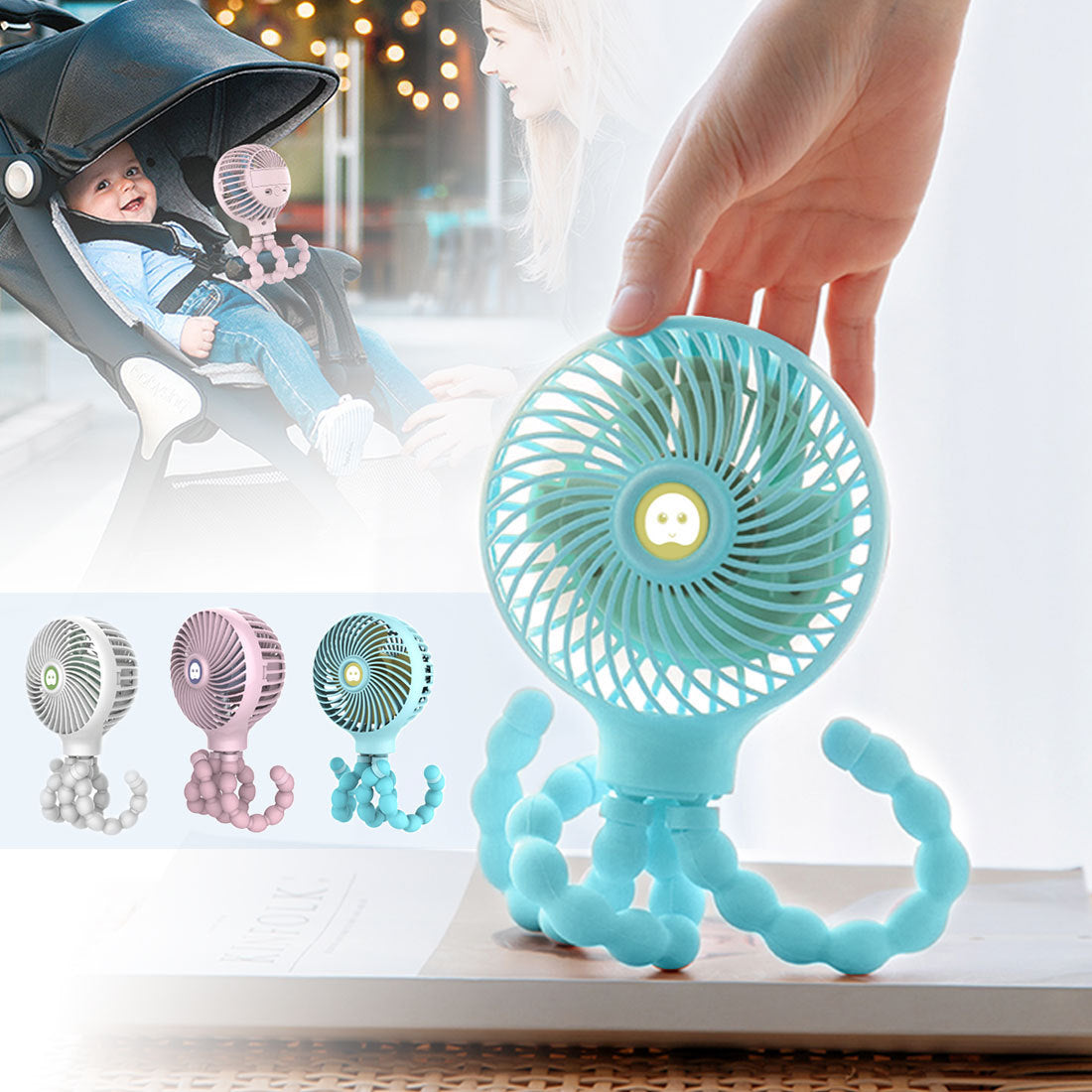 Mini Ventilateur Pliable Octopus – Ventilateur Portable USB Rechargeable pour Poussette, Lit et Plus