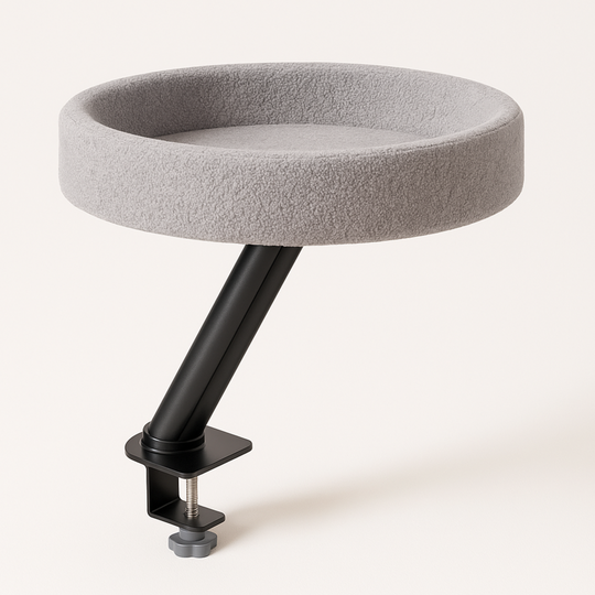 Lit Rond de Bureau pour Chat – Nid Doux et Confortable avec Hauteur Réglable et Cadre d’Escalade