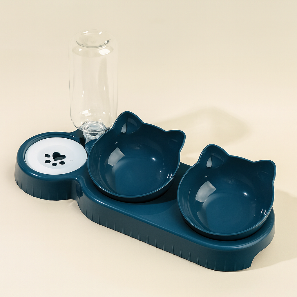 Bols 3 en 1 pour Animaux – Gamelle Inclinée avec Distributeur d’Eau par Gravité, Protection du Cou pour Chats et Chiens - Mino Paws
