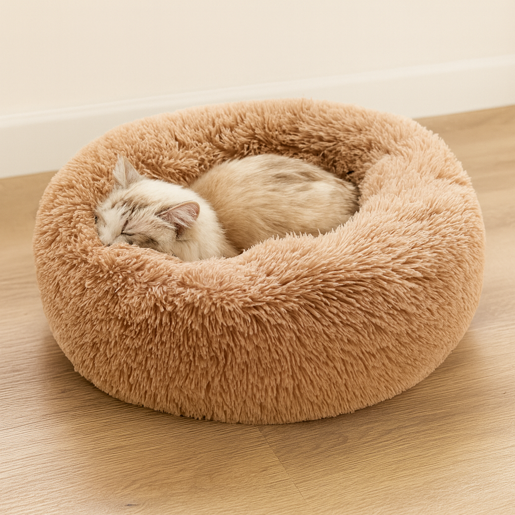 Lit Rond en Peluche Lavable pour Animaux – Nid Douillet pour Chats et Chiens avec Poignées Pratiques - Mino Paws
